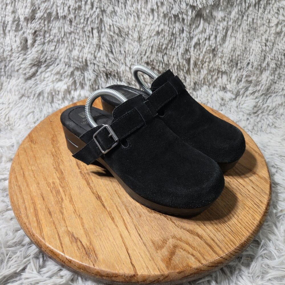 White Mountain Y2K Platform Mules Women Size 6 Black Leather Sues Slip-Ons Retro